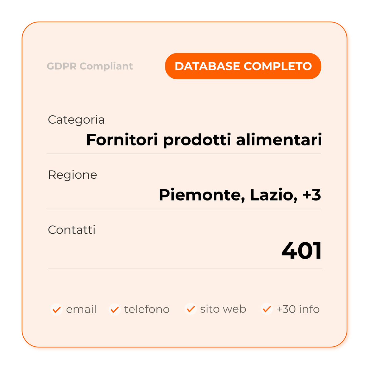 Fornitori prodotti alimentari (Full database)